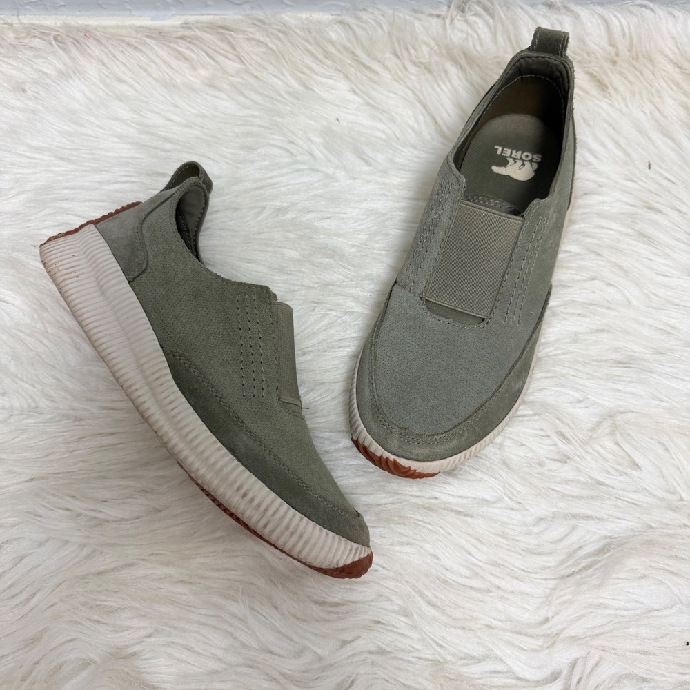 Sorel Out N About Plus Slip On Sneakers Sage Green Suede NL3584-365 Womens 7